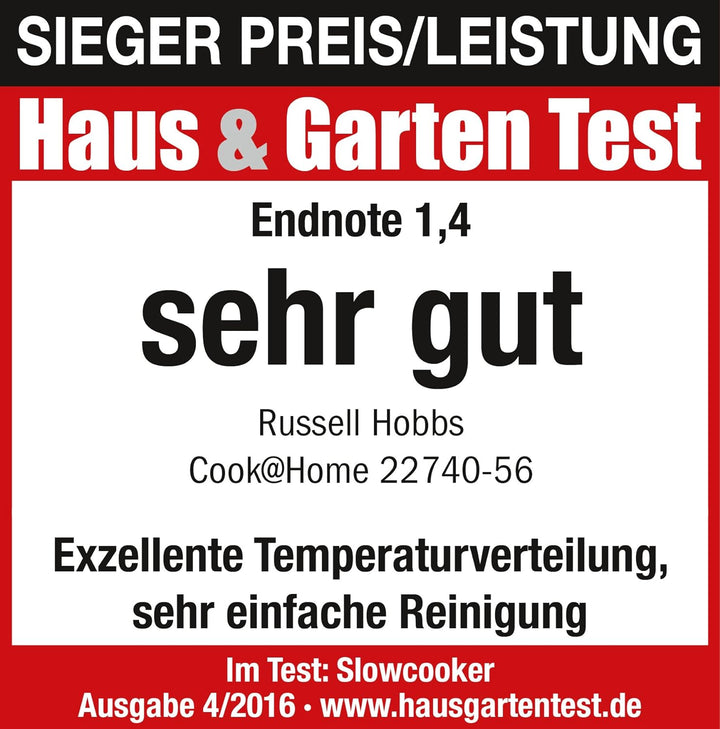 Russell Hobbs Slow Cooker [antihaftbeschichteter 3,5l Gartopf] Schongarer Edelstahl (3 Temperaturein