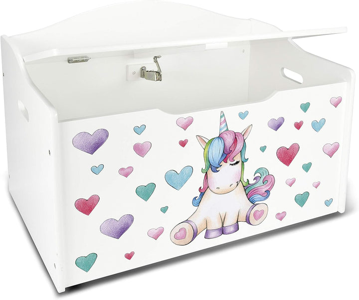 Leomark Kinderbank Hölzerne - Unicorn - Kindertruhenbank, Behälter für Spielzeug, Truhe für Kinderzi
