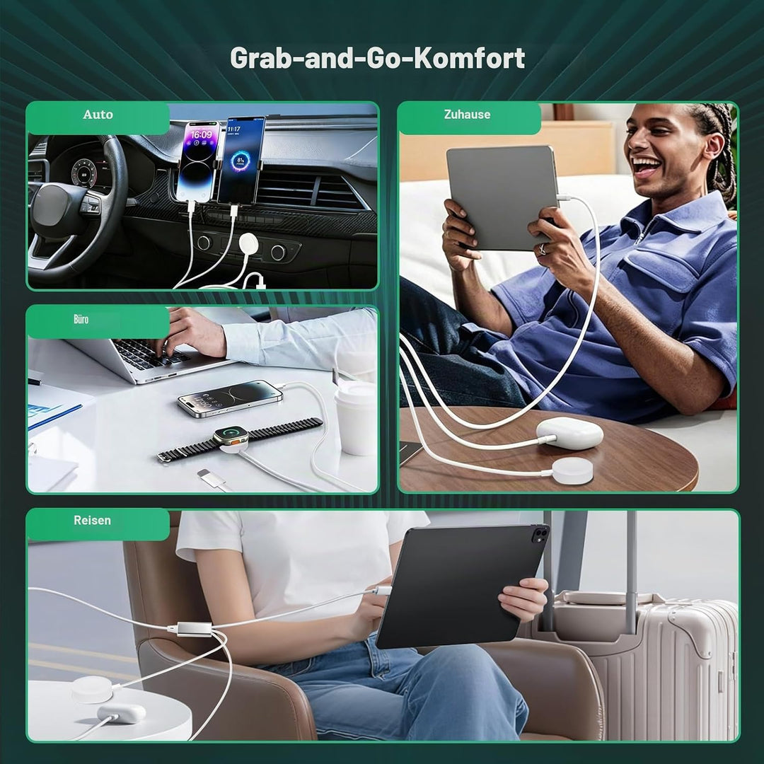 3 in 1 Ladegerät kompatibel für Apple Watch und iPhone USB C, 1.8M Ladekabel mit Magnet, 45W Schnell