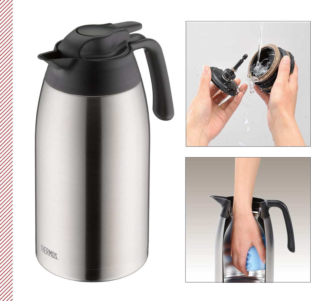 THERMOS Kaffeekanne THV, Thermoskanne Edelstahl 2L, Edelstahleinsatz, grosse Öffnung, spülmaschinenf