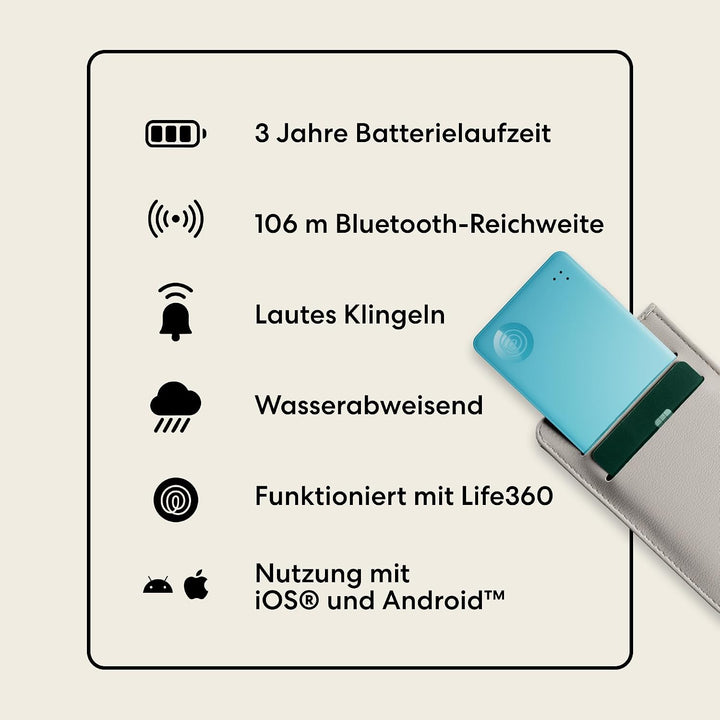 Tile by Life360 Slim - Geldbörsenfinder, Bluetooth-Tracker und Gegenstandsfinder für Gepäckanhänger,