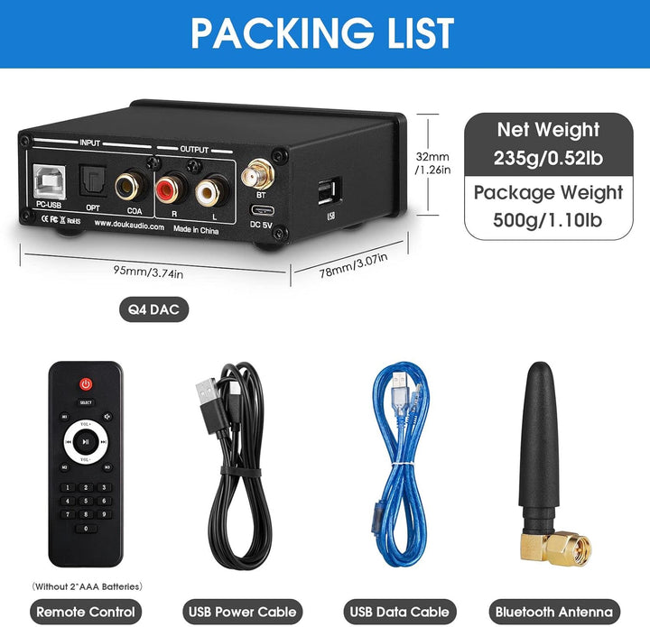 Nobsound Q4 USB Audio Gaming DAC Konverter mit Bluetooth Kopfhörerverstärker für PC/PS5/Computer mit