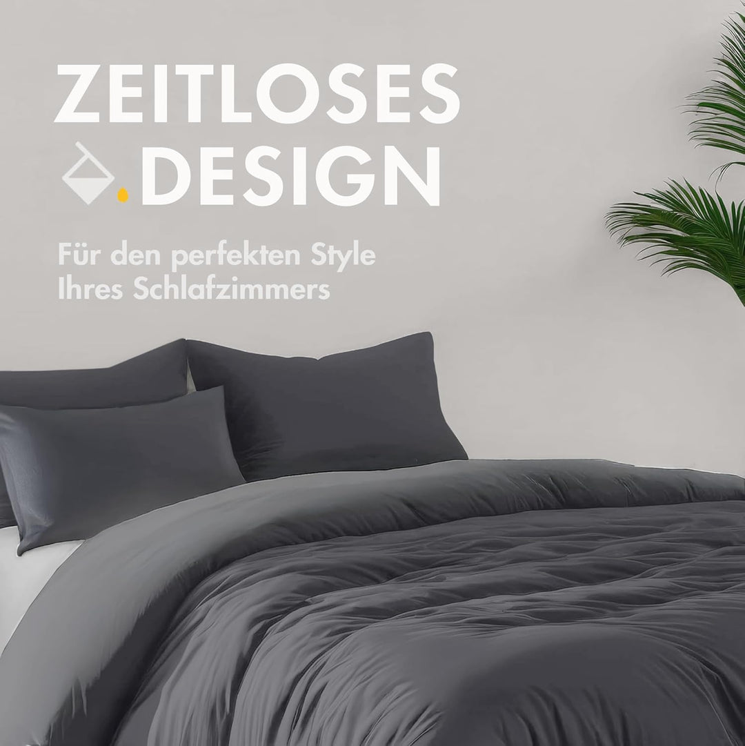 Sleeptime 100% Baumwolle Bettwäsche 155cm x 220cm 4teilig Anthrazit - weich & bügelfrei Bettbezüge m