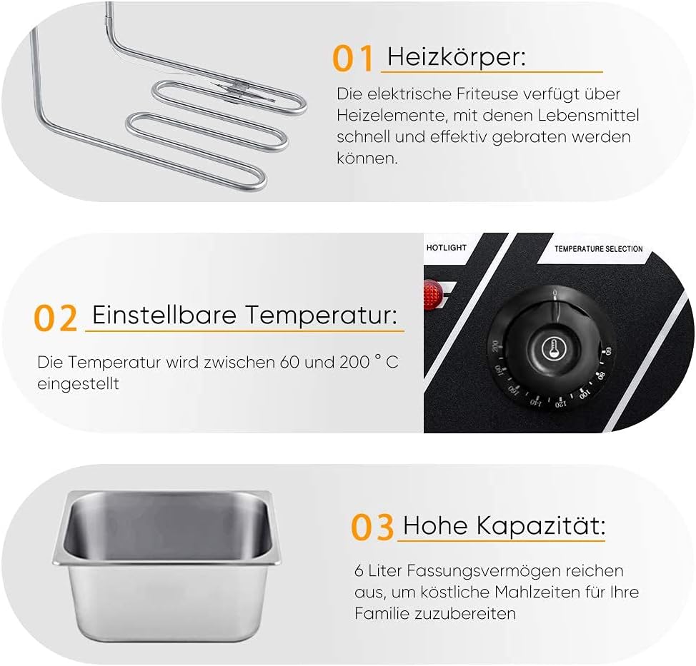 Friteuse mit Fett, 2200W Profi Fritteuse Edelstahl Semiprofessionelle Friteuse mit Öl Testsieger Ele
