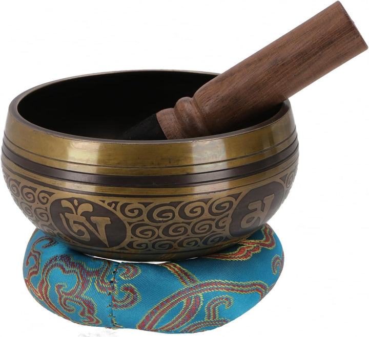 GURU SHOP Handgearbeitete Gravierte Klangschale mit Klöppel & Kissen - Ø 11 cm Modell 14, Ø 11 cm Mo