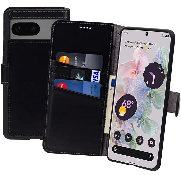 Suncase Book-Style Hülle kompatibel mit Google Pixel 7 5G Leder Tasche (Slim-Fit) Lederhülle Handyta