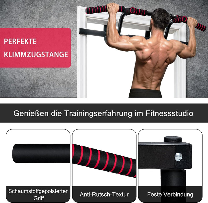 COSTWAY Klimmzugstange für den Türrahmen ohne Bohren, Pull Up Bar mit Reckstange und Zugseil, Dip Ba