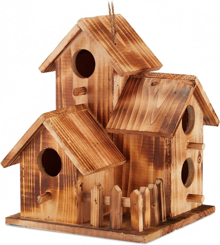 Relaxdays Vogelhaus, zum Aufhängen, Balkon, Terrasse, Garten, gebranntes Holz, Deko Nistkasten, HBT