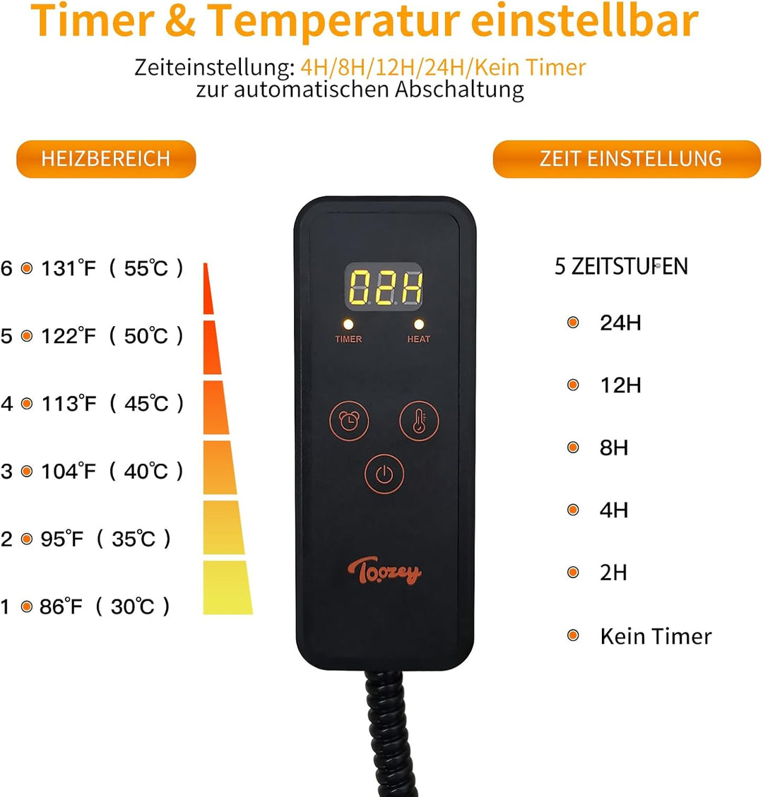 Toozey Katzen & Hund Heizmatte Innen 60 * 45cm, Timing & Temperatur Einstellbar Sicher Elektrisch Ha