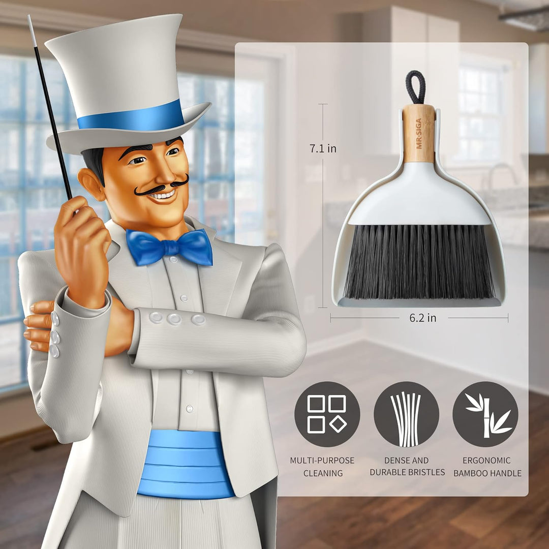 MR.SIGA Mini Kehrschaufel und Bürste Set, Tragbare Reiniqungsbürste und Kehrschaufel Combo mit Bambu