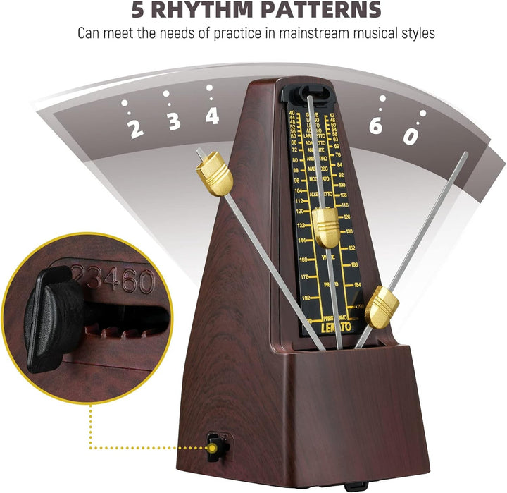 Mechanisches Metronom mit Glocke, LEKATO Universal Metronom für Klavier, Gitarre, Ukulele, Violine u