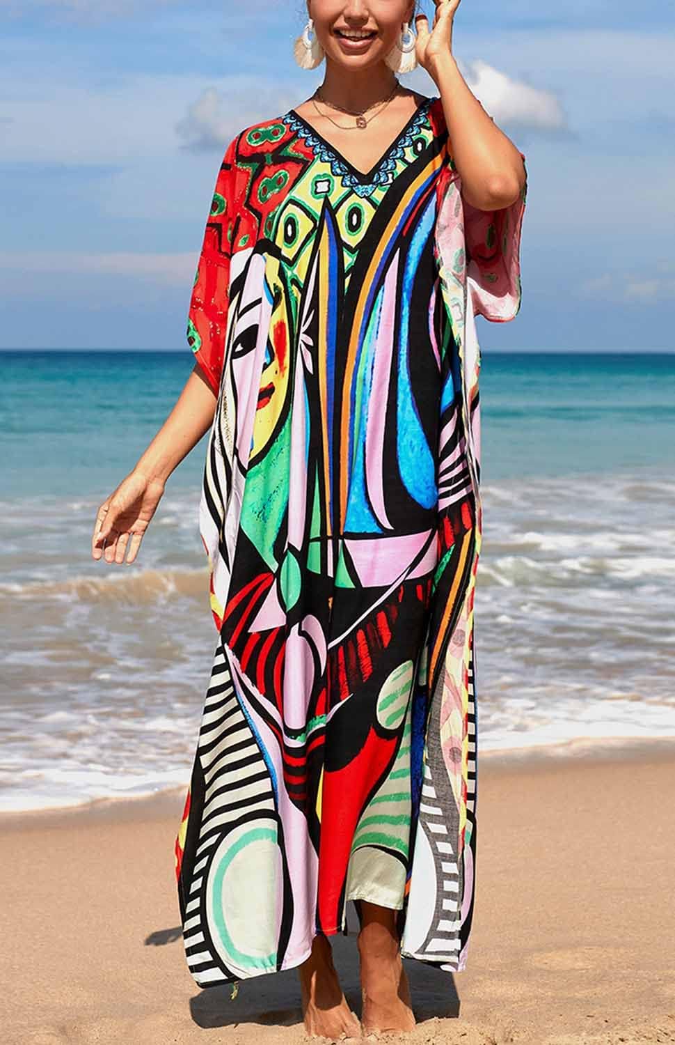 AMEOOR Damen Sommerkleid Strandkleid Kaftan Kleid Lange Bikini Cover Up Sommer Badeanzug Boho Strand