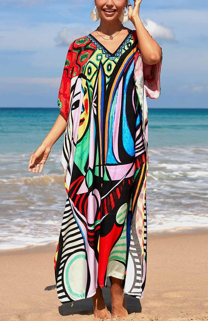 AMEOOR Damen Sommerkleid Strandkleid Kaftan Kleid Lange Bikini Cover Up Sommer Badeanzug Boho Strand