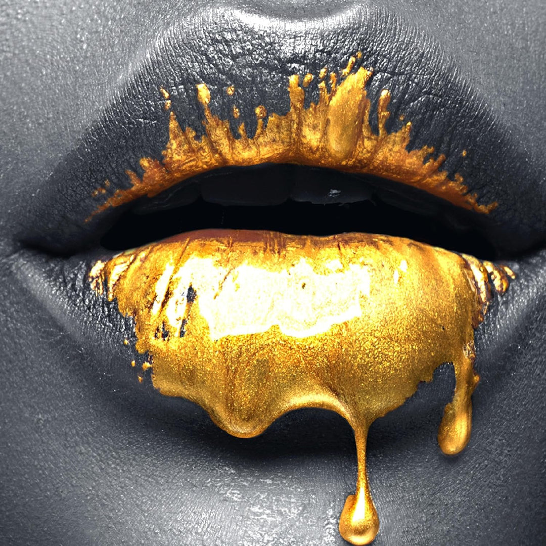 Runa Art Bild Wohnzimmer Schlafzimmer Lippen Gold Schwarz 5 Teilig Kosmetik Fashion Frau Wandbilder