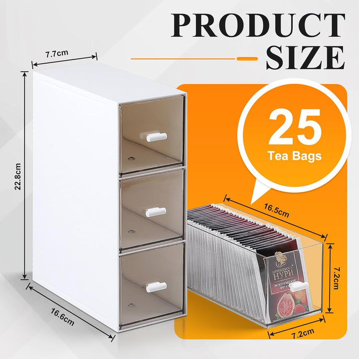 4 Stück Teebox Kunststoff mit 12 Schubladen 22,6x16,5x7,6cm Teebeutel Organizer Stapelbar, Tee Aufbe