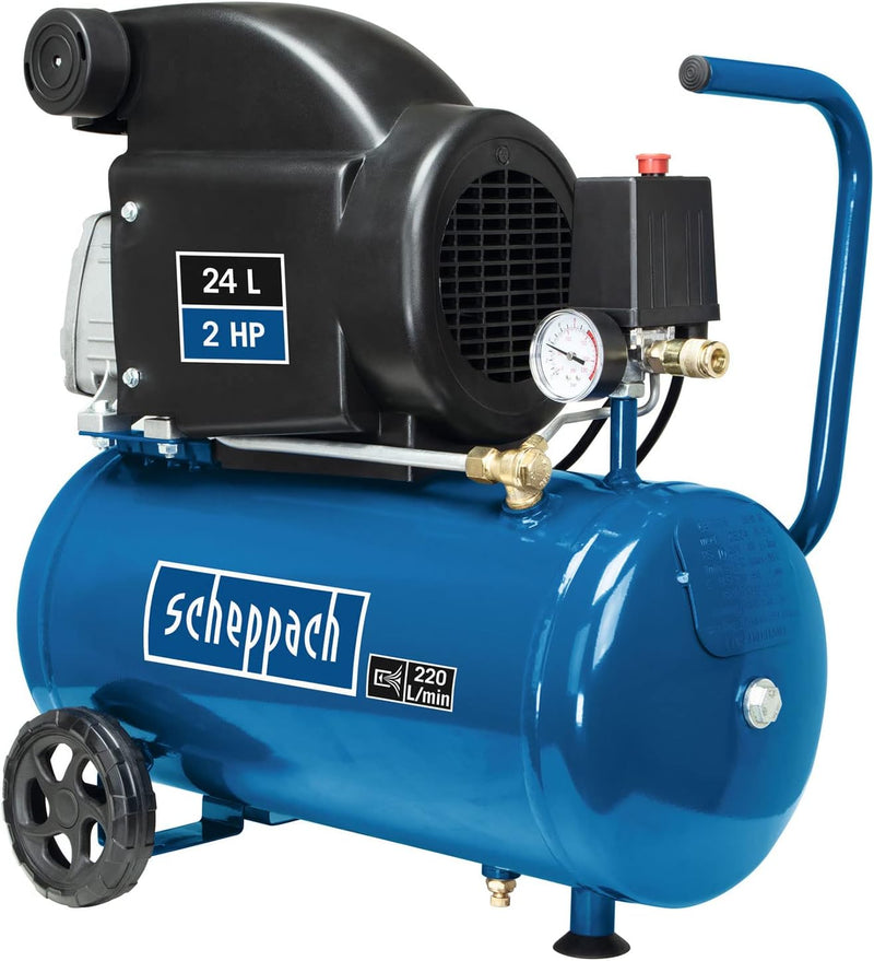 Scheppach Kompressor HC26 Druckluftkompressor | 220 l/min Ansaugleistung | 24 Liter Kessel | 1500W |