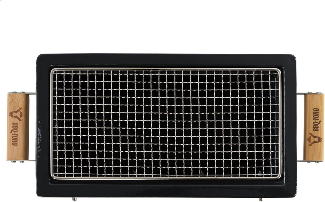 BBQ-Toro Keramik Tischgrill mit Holzunterlage | 50 x 23 x 17 cm | Hibachi Tischgrill ohne Strom | Sc