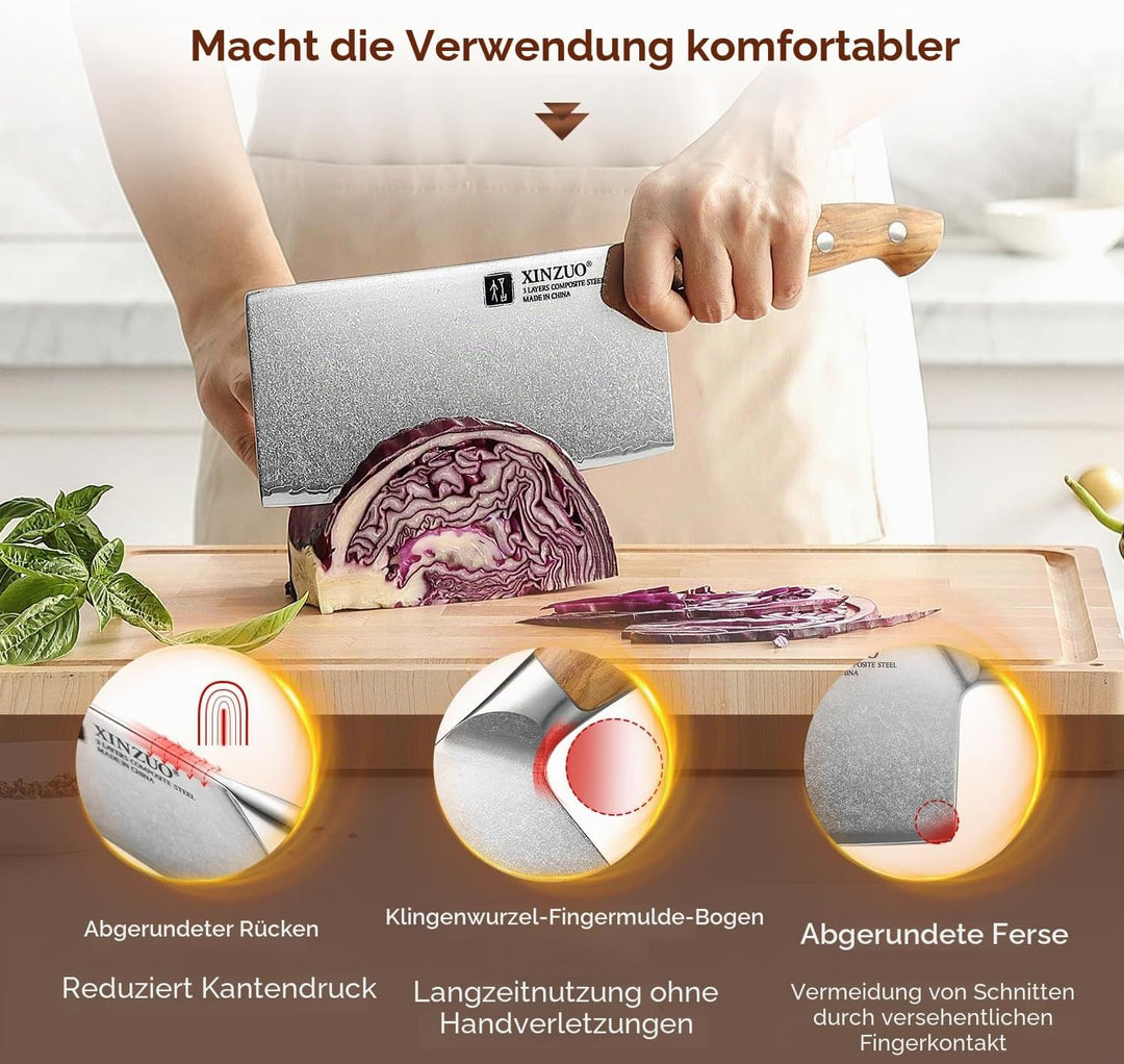 XINZUO 18cm Verbundstahl Hackmesser, Profi Chinesisches Kochmesser Handgeschmiedet Multifunktions Ch