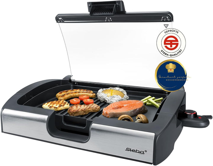Steba VG200 BBQ Tischgrill mit Glasdeckel, 38 cm l x 58 cm w x 10,3 cm h