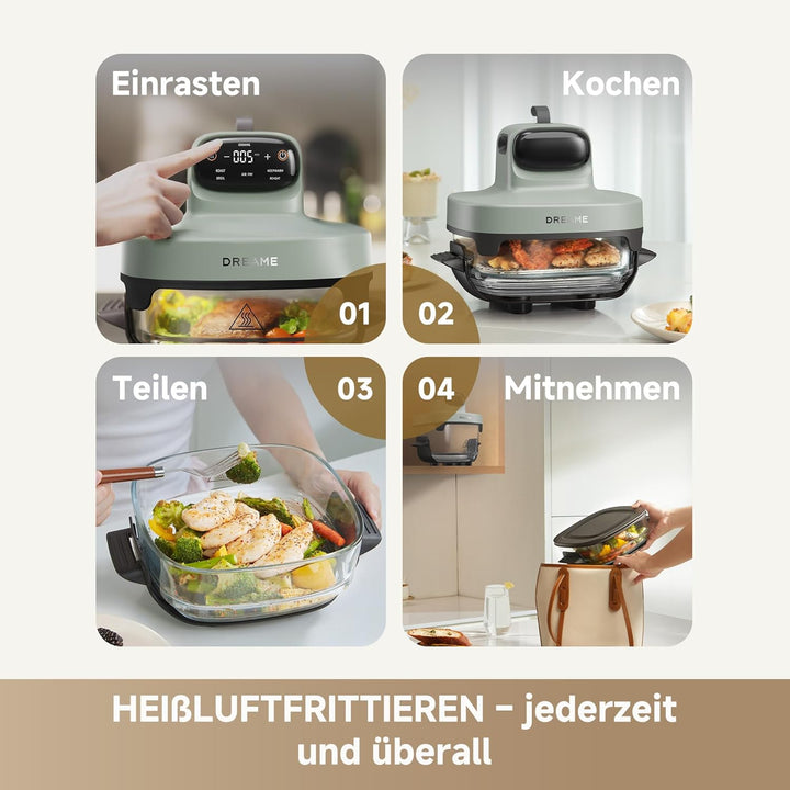 dreame Tasti AirFryer 5-in-1 tragbare Glas-Heissluftfritteuse, Zwei-Behälter-Setup (2,5 L + 4,5 L),