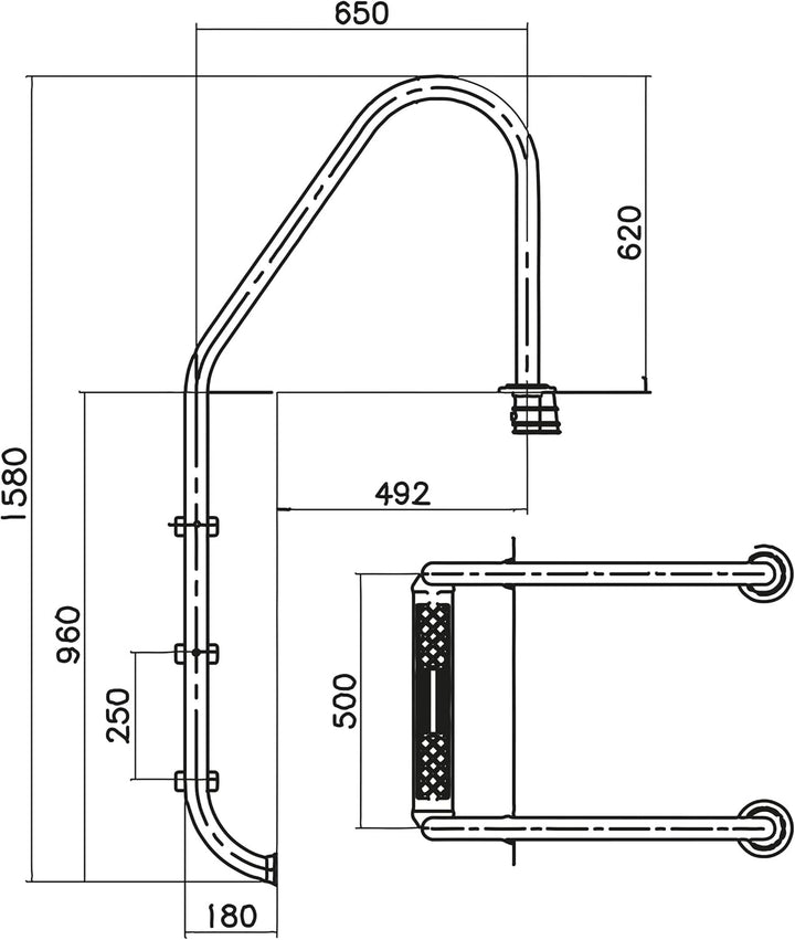 Steinbach Einbaubeckenleiter Edelstahl, 3-stufig, mit Ankersockel, für Beckentiefe 120 cm, weite Aus