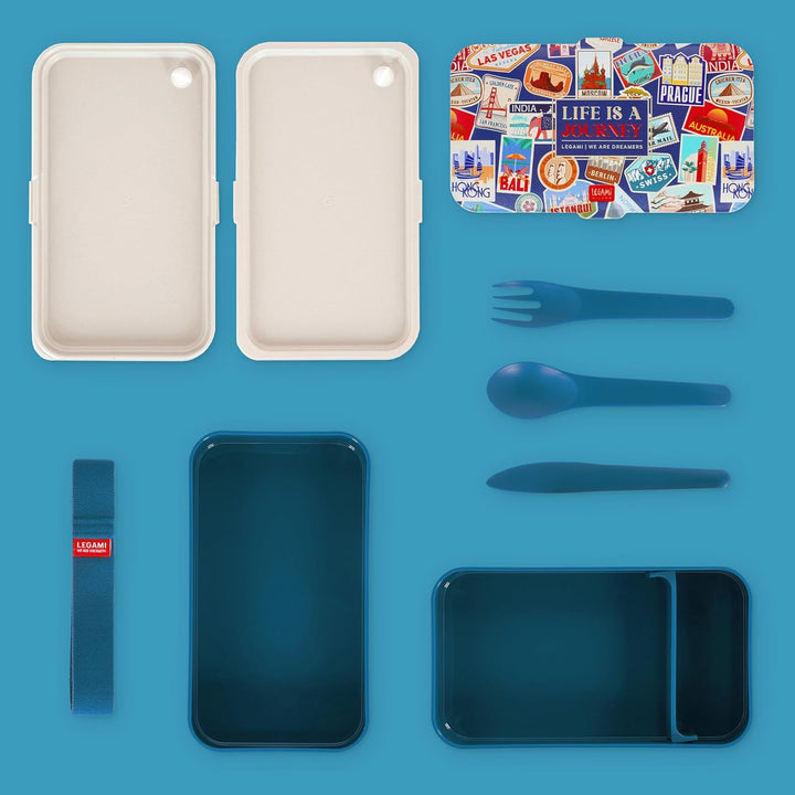 Legami – Lunchbox, 3 Besteckteile inklusive, Travel Stickers, Behälter, Fassungsvermögen 1200 ml, au