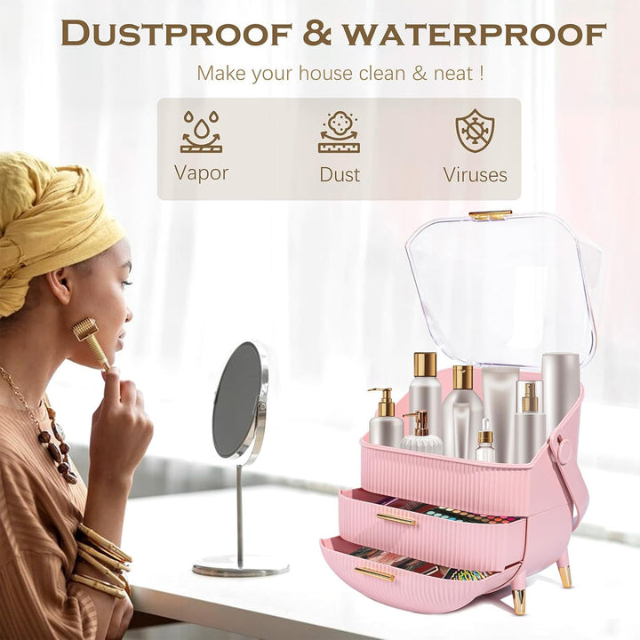 Make-up-Organizer-Aufbewahrungsbox, Kosmetik-Display-Etui mit transparentem Deckel, staubdichte wass