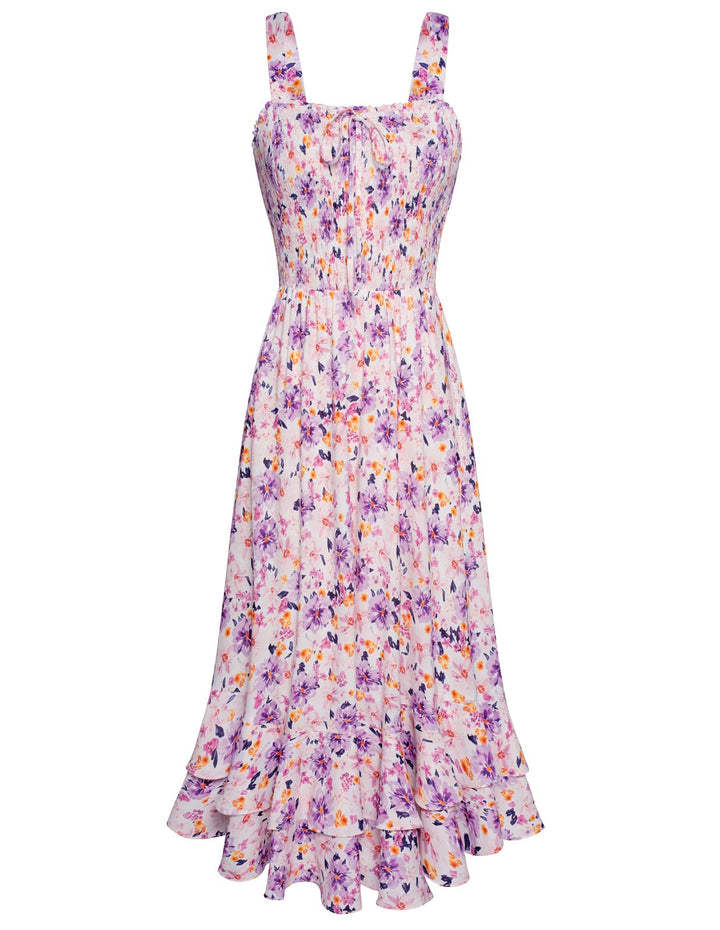 GRACE KARIN Damen langes Blumenkleid Ärmellos Spaghettiträger Freizeitkleid Böhmisch Maxikleid Stran