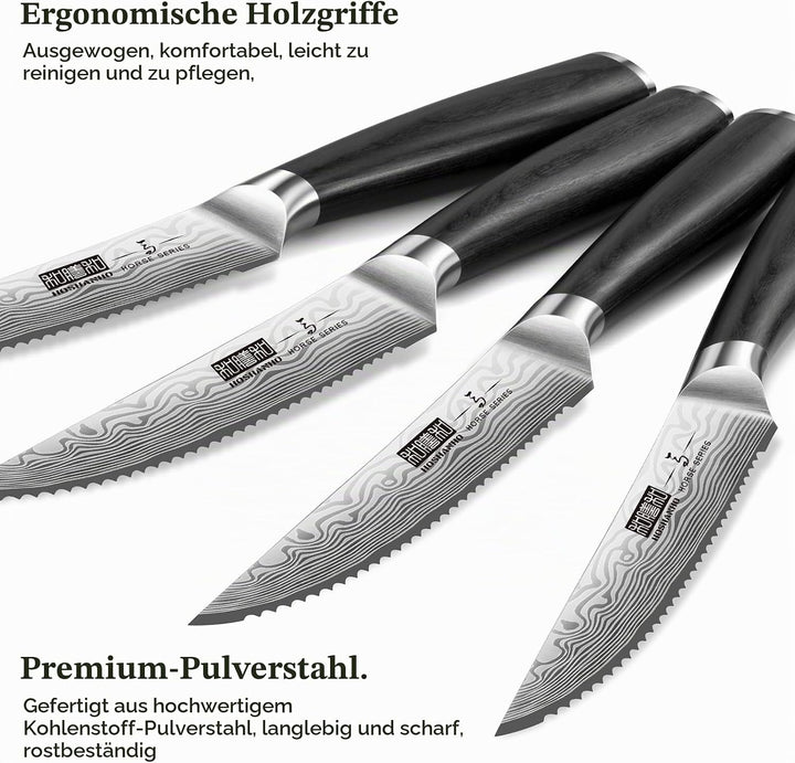 HOSHANHO 6-Teilig Steakmesser-Set, 11,5 cm Steakmesser Set mit Japanischer Wellenschliffklinge, Ultr