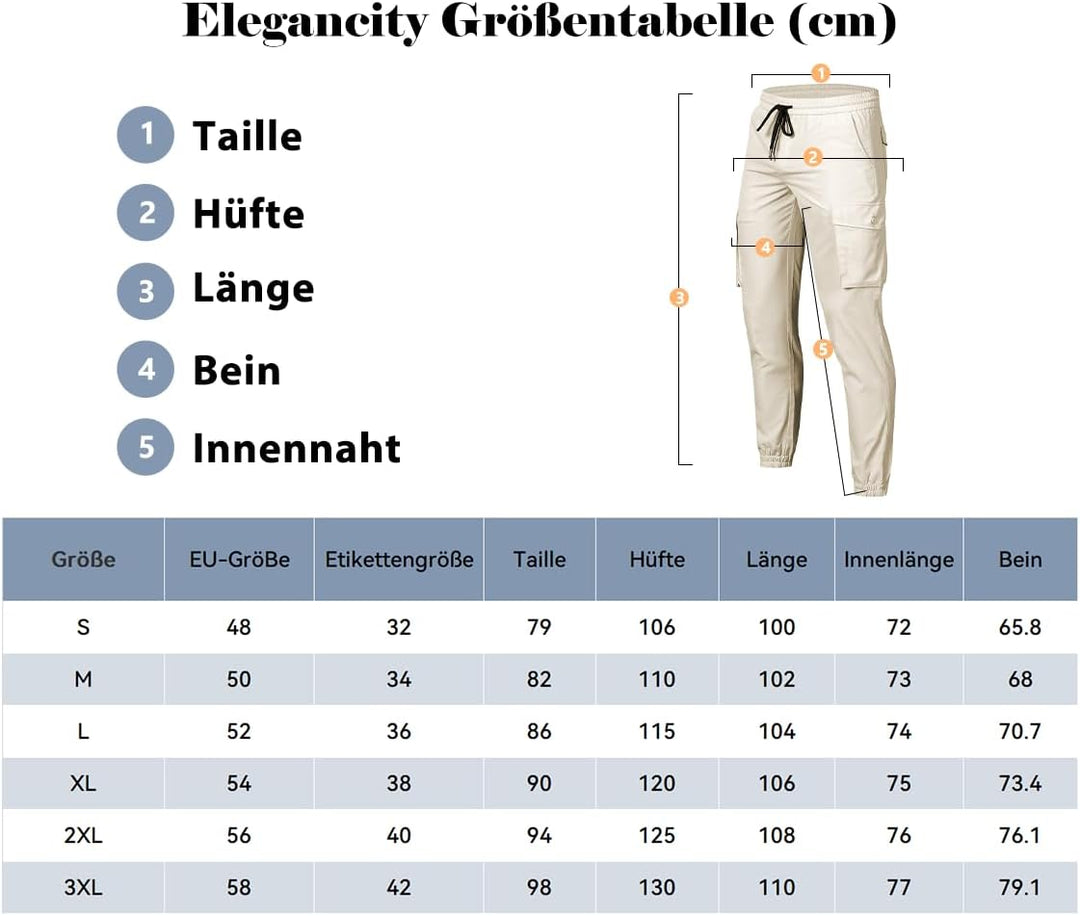 Elegancity Cargohose Herren Lang Casual Jogginghose Stretch Chino Hose Regular Fit Cargo Hose Elasti