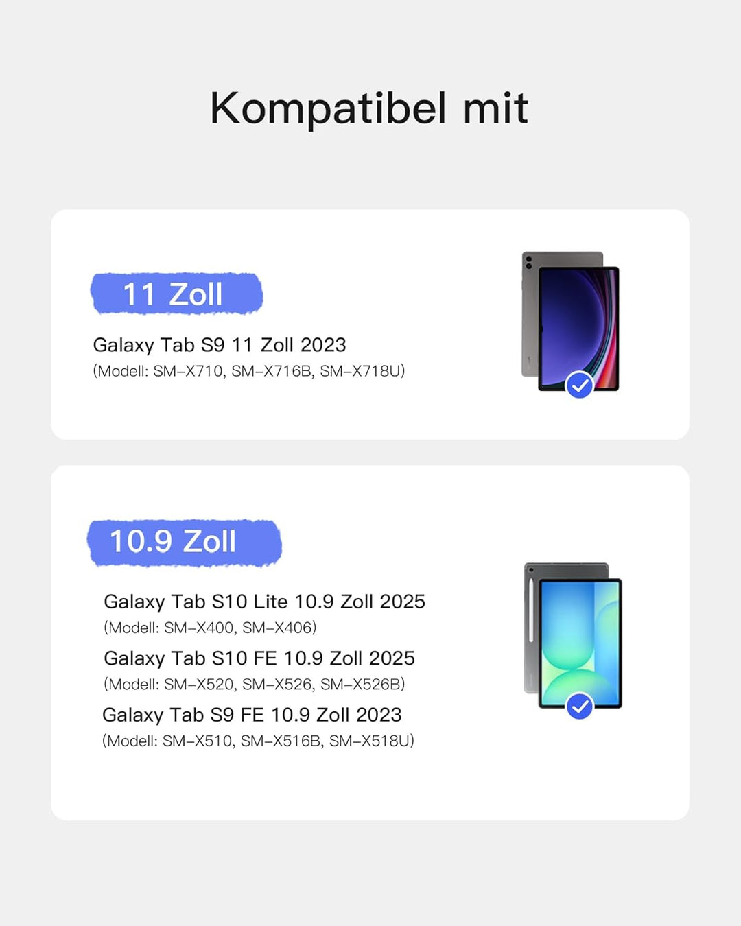 Inateck Hülle mit Tastatur für Samsung Galaxy Tab S10 FE/S9 FE/S9,Tastatur für Tablet Hoch-/Querform