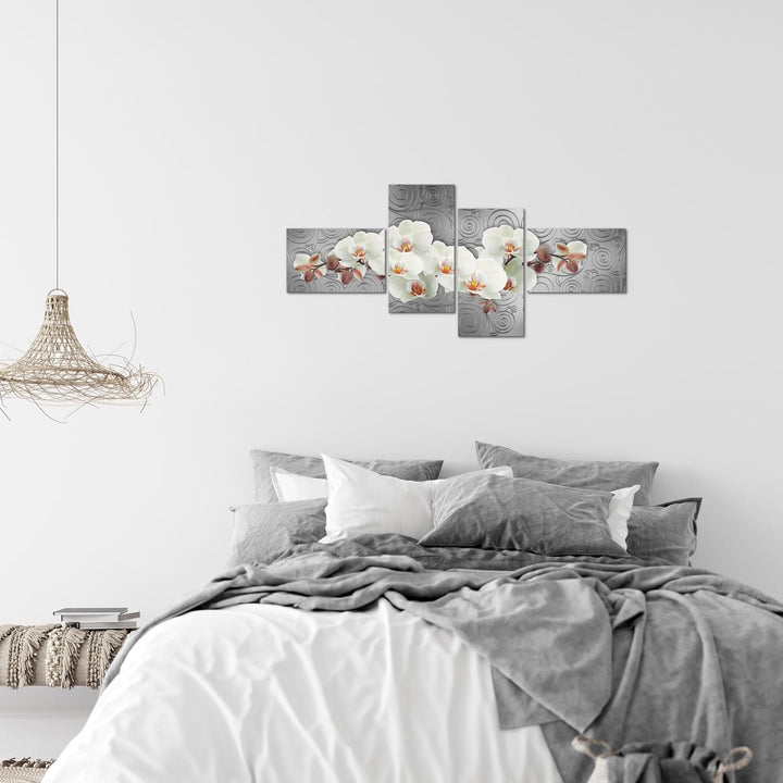 Runa Art Bild Modern Blumen Orchidee - Made in Germany - Wandbilder Abstrakt Grau Weiss 4 Teilig 204