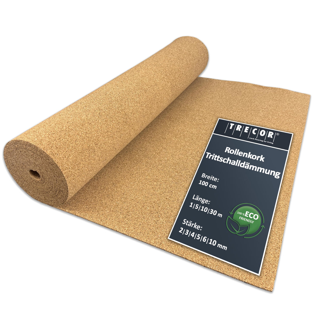 ökologische Trittschalldämmung TRECOR Rollenkork / Trittschallkork - Stärke 2 mm - Dichte: 200 kg/m³