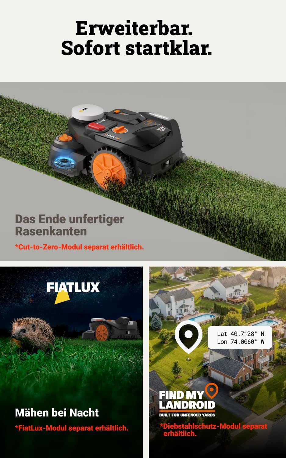 Worx Landroid Vision Cloud WR304E 2WD Mähroboter mit Garage, kabelloser Rasenmähroboter für bis zu 4
