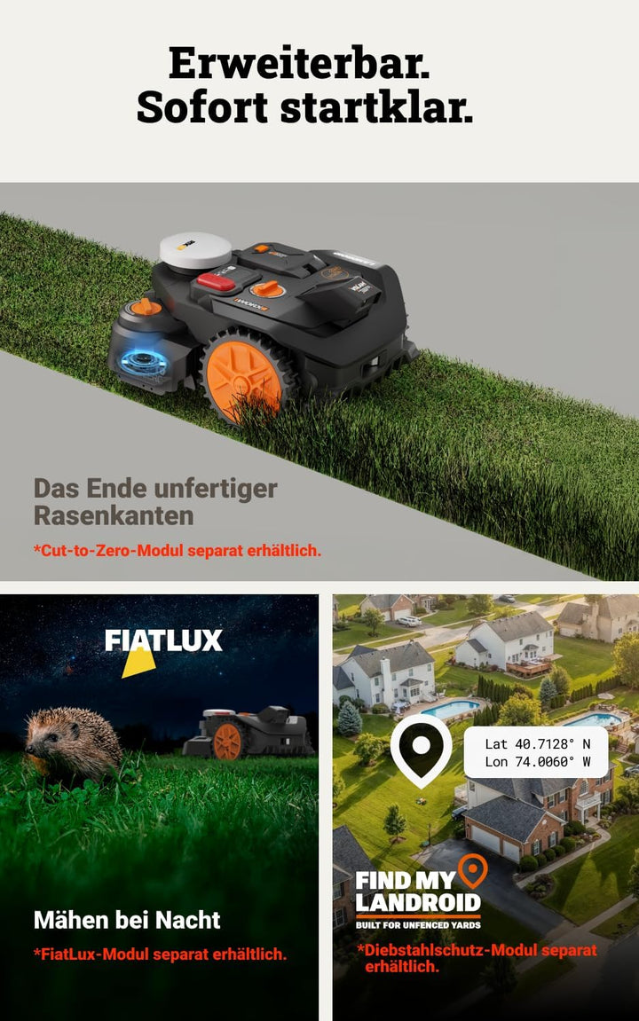Worx Landroid Vision Cloud WR304E 2WD Mähroboter mit Garage, kabelloser Rasenmähroboter für bis zu 4