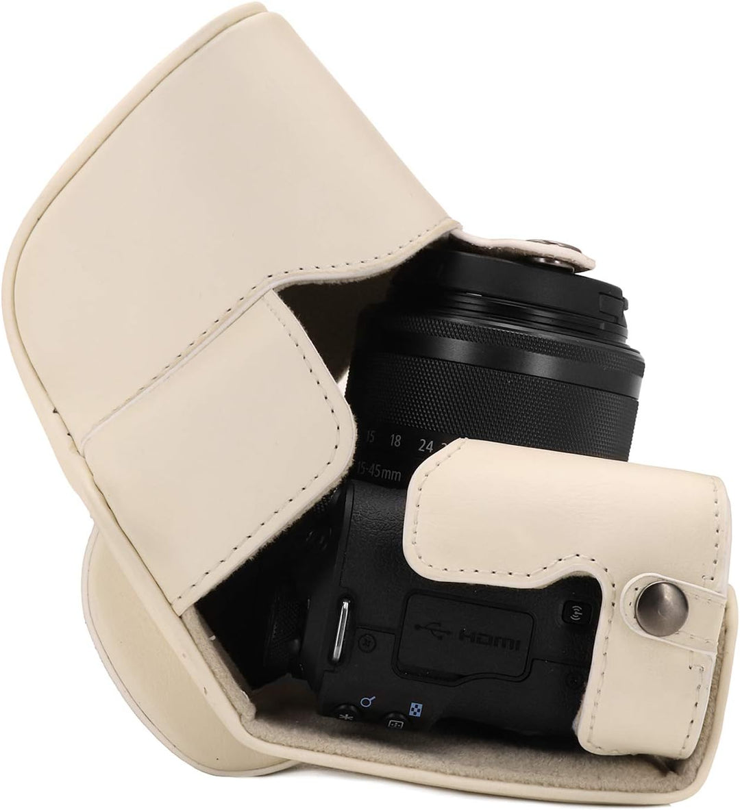 MegaGear Canon EOS M50 (15-45mm) Ever Ready Leder Kamera-Case mit Trageriemen - Weiss, Weiss