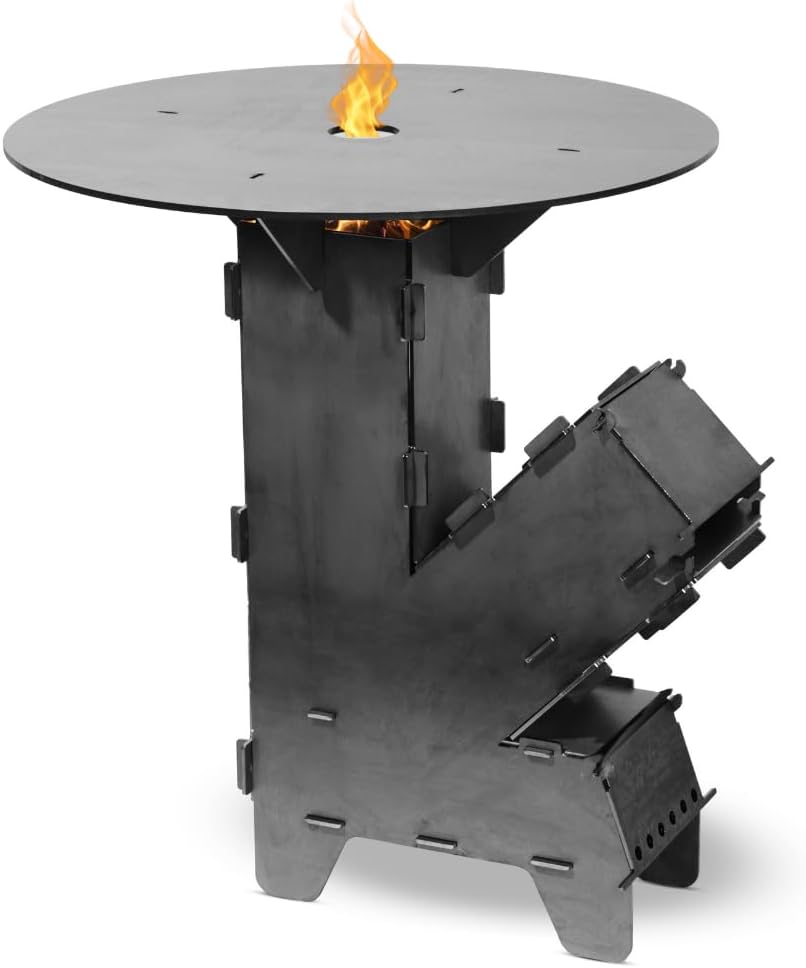 Czaja® Raketenofen mit extra starker 5 mm Grillplatte – Robuster Rocket Stove aus 3 mm Stahl | Holzo