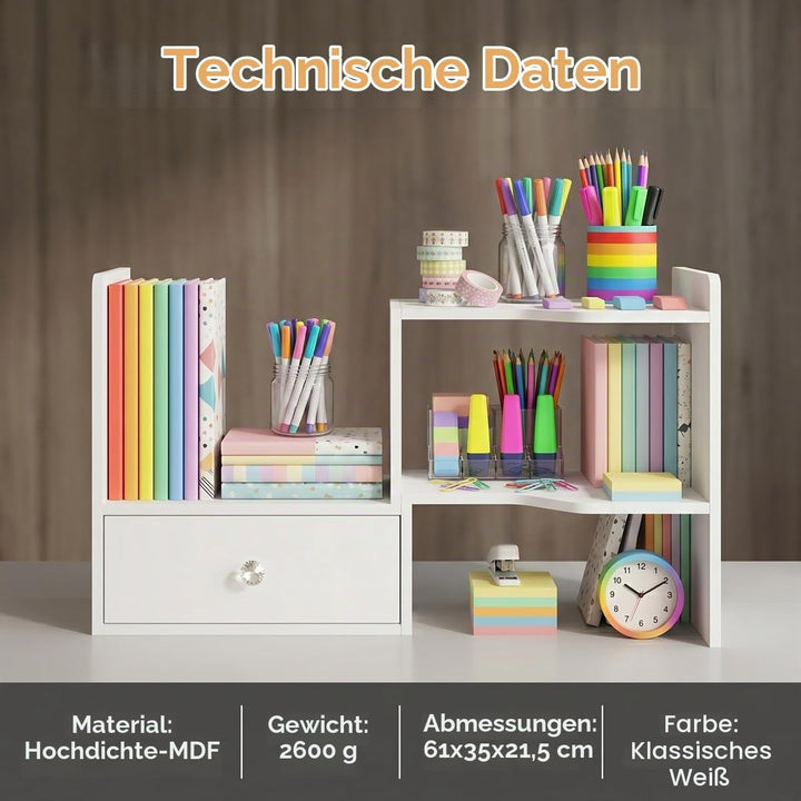 Erweiterbares Schreibtisch Bücherregal mit Tür Tischregal Schreibtisch Aufsatzregal 61x35x21,5cm Sta