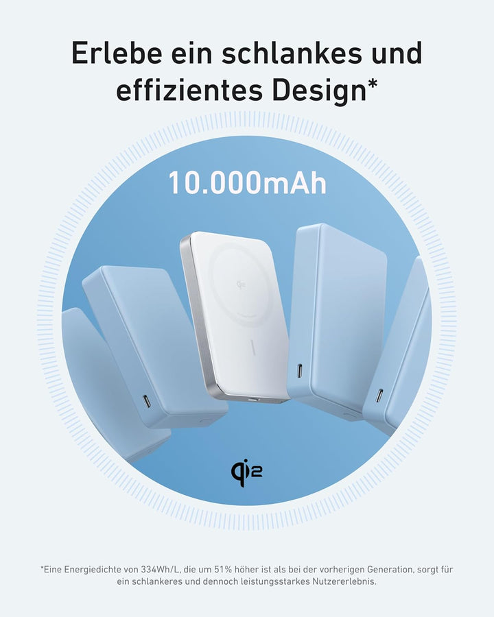 Anker MagGo Powerbank, Ultra-schlankes 10.000mAh magnetisches Akkupack, Qi2-zertifiziert, portabel,