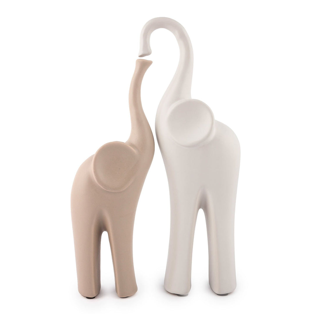 pajoma® Verliebte Elefanten Matabi 2er-Set aus Keramik | Höhe 11,5 cm - Harmonisches Pärchen in Beig