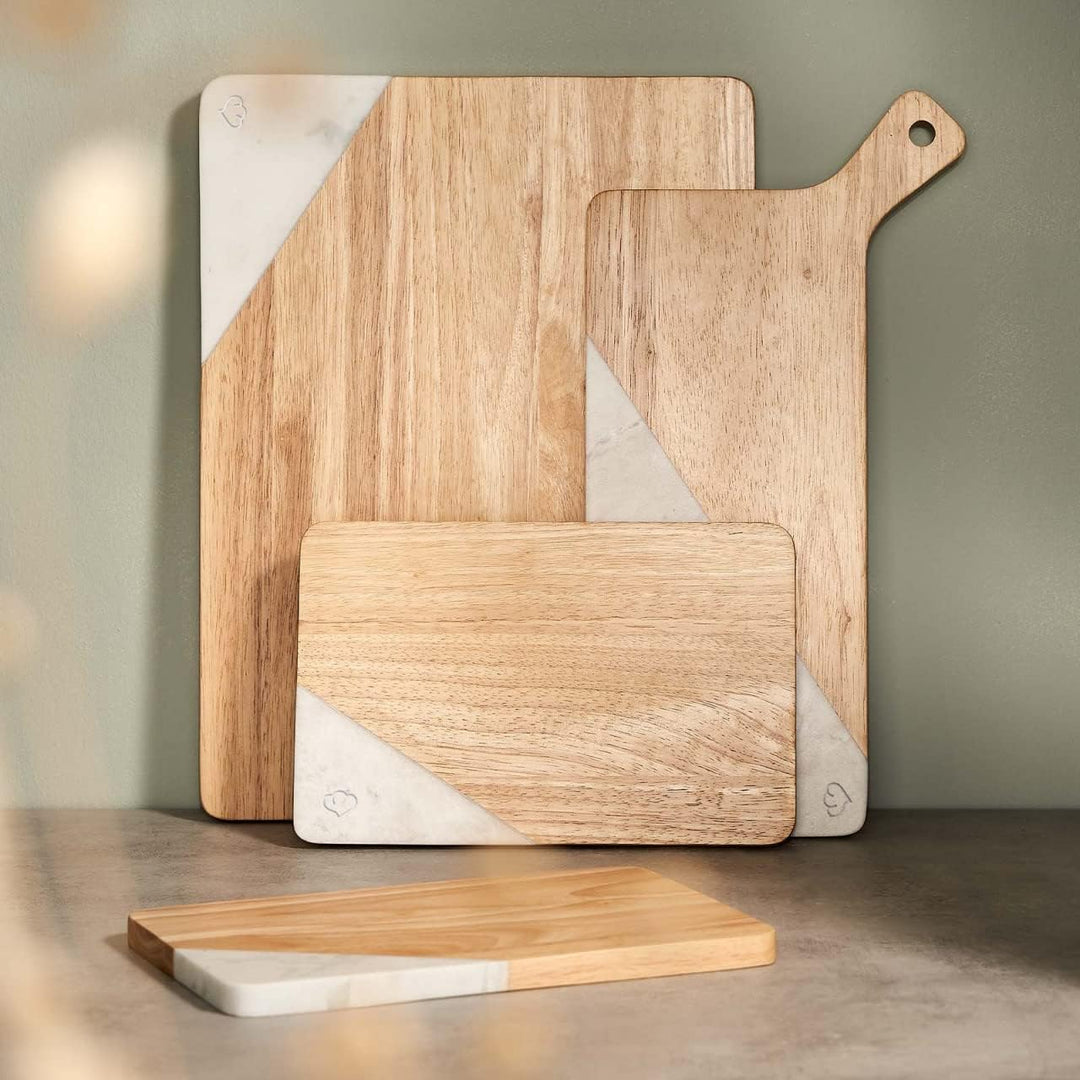 Springlane Frühstücksbrettchen 2er-Set - Kautschukholz & Marmor - 28 x 18 x 1,5 cm, Frühstücksbrettc