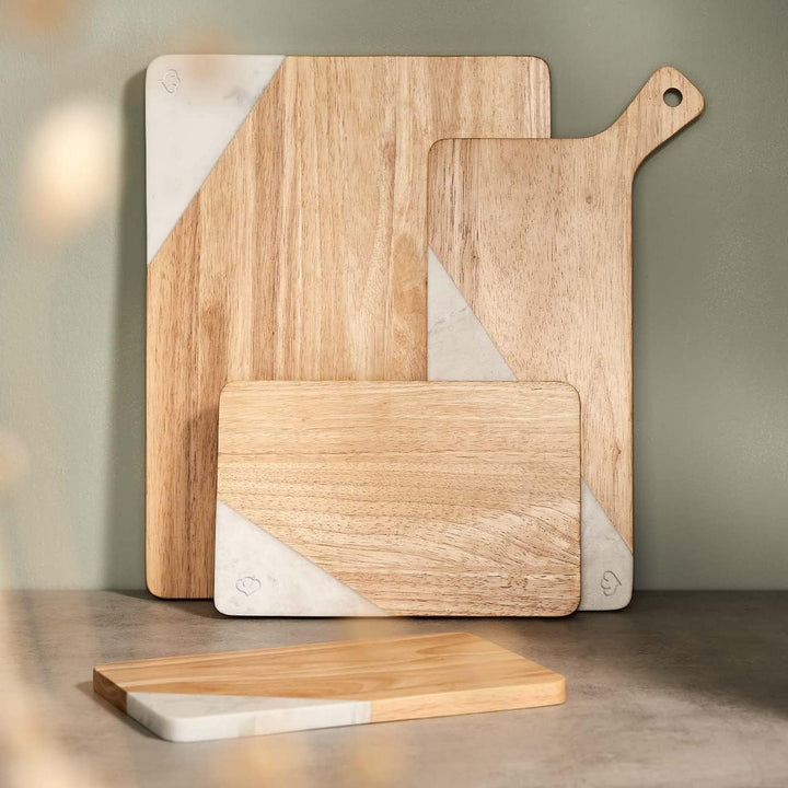 Springlane Frühstücksbrettchen 2er-Set - Kautschukholz & Marmor - 28 x 18 x 1,5 cm, Frühstücksbrettc