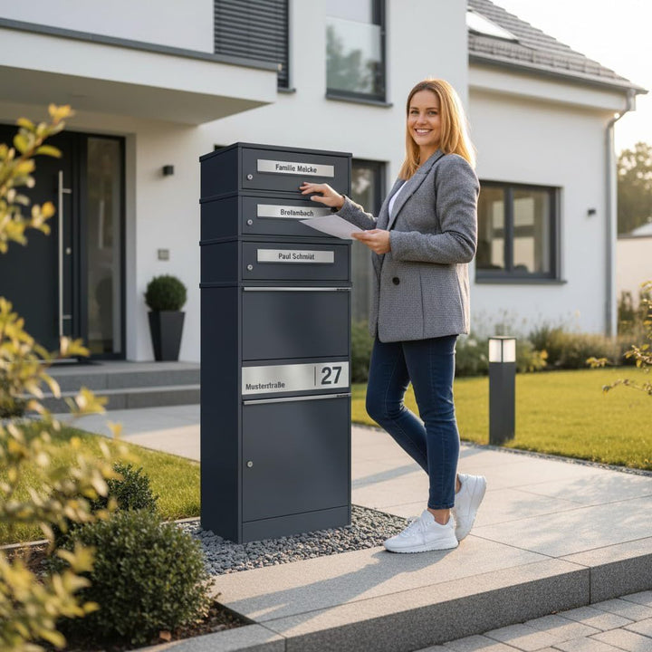 Metzler Paketbox mit 3 Briefkästen – 3er Briefkasten mit Paketfach & Namensgravur, Personalisierte B