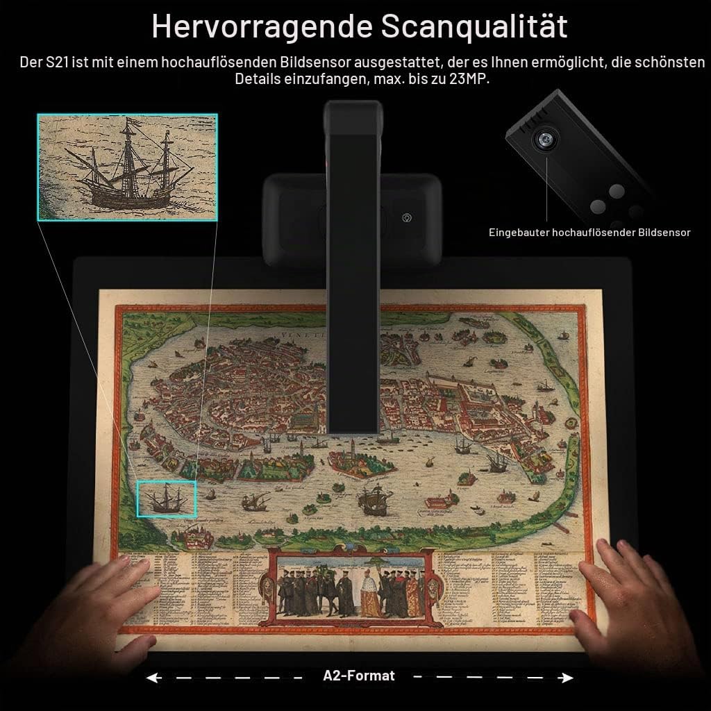 VIISAN Dokumentenscanner - 27MP Buchscanner mit Scan Max A2, ideal für grosse Periodika, Bücher und