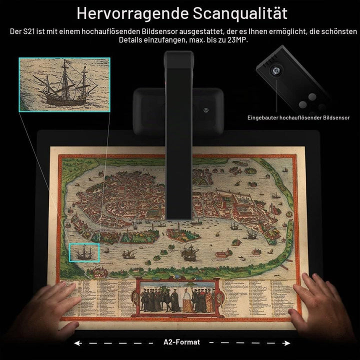 VIISAN Dokumentenscanner - 27MP Buchscanner mit Scan Max A2, ideal für grosse Periodika, Bücher und