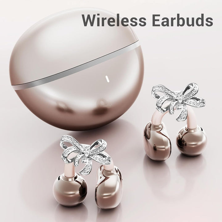 Kabellos Bluetooth 6.0 Clip On Kopfhörer, Open-Ear-Kopfhörer, mit Schmetterlings-Ohrringen Leichtes,