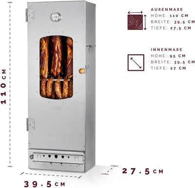 KAISER COMPANY '100' Hochwertiger Räucherofen/Räucherschrank aus Edelstahl - Holzbefeuerung I Tragba