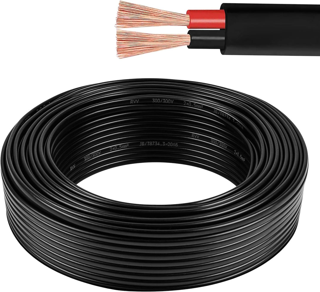 AOHEWEI 2 × 0,5 mm² flaches, zweiadriges Doppelkabel, 2 Leiter, elektrischer Kupferdraht, 5 V, 12 V,