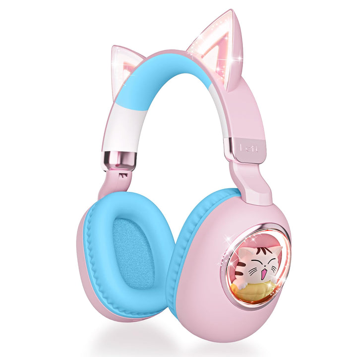 Kinder Kopfhörer mit Katzenohren, Bluetooth 5.4 Over-Ear Noise Cancelling Kopfhörer mit Mikrofon, LE
