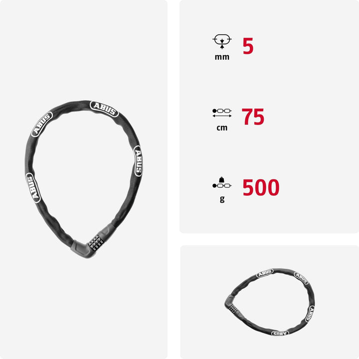 ABUS Kettenschloss Steel-O-Chain 5805C – Zahlenschloss aus 5 mm starken Stahlkette – ABUS-Sicherheit